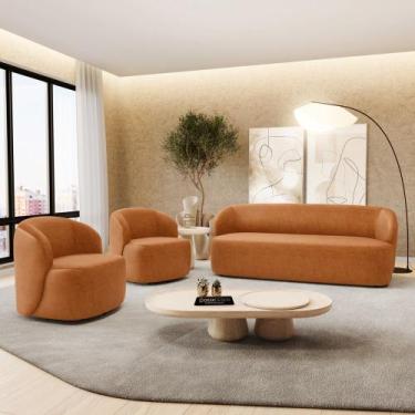 Imagem de Kit 02 Poltronas Giratória e 01 Sofá Orgânico Leez 205cm 03 Lugares ma