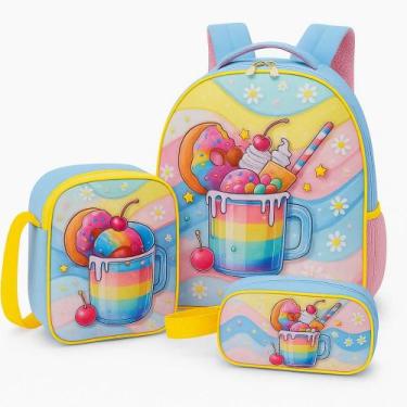 Imagem de Kit Mochila Infantil de Costas + Lancheira Térmica + Estojo  Conforto,