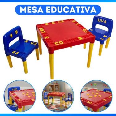 Imagem de vMesa Infantil Educativa Plástico Com 2 Cadeiras Para Crianças - Lahi,