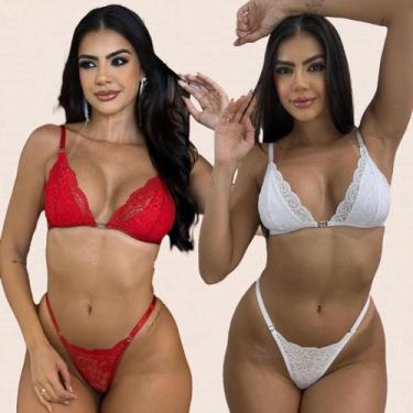 Imagem de Kit 2 Conjuntos Lingerie Sem Bojo Sarah Tamanho:GGCor:Vermelho Branco 