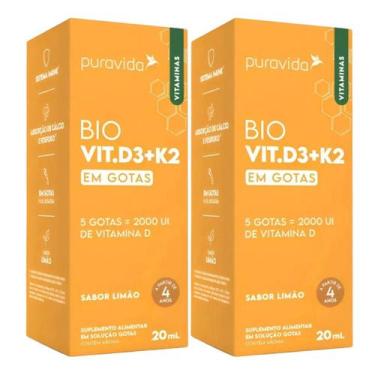 Imagem de 2x Vitamina D3 K2 Sabor Limão Em Frasco De 1cc Limão - Puravida