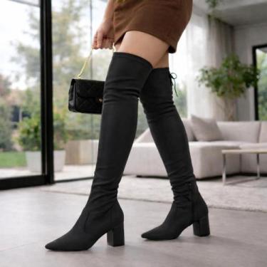 Imagem de Bota Feminina Over The Knee com Ajuste Salto Bloco Bico Fino - LAZZLU,