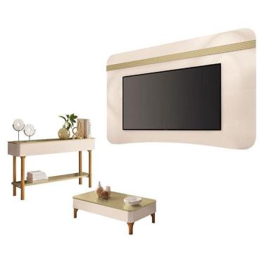 Imagem de Painel Suspenso Off White Champanhe Com Mesa De Centro Liz E Aparador Off White Champanhe-Hb Móveis