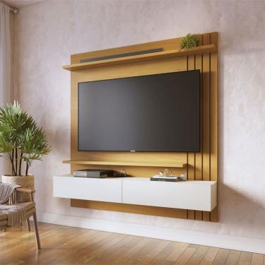 Imagem de Painel para TV Até 65 Polegadas Juriti 2 Portas 2 Prateleiras Naturalle/Off White Matte - Colibri