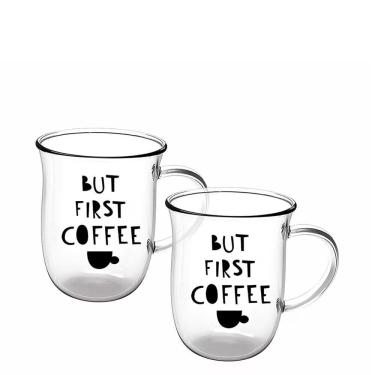 Imagem de Jogo de Xícaras Coffee Time para Bebidas Quentes em Vidro Borossilicato com Alta Durabi...