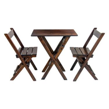 Imagem de Jogo de Mesa Aparador para Bar Dobrável com 2 Cadeiras em Madeira Maci