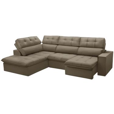 Imagem de Sofá 4 Lugares Retrátil Reclinável Chaise Esquerdo 288cm Solin F04 Veludo Amêndoa - Lyam Decor