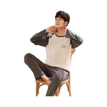 Imagem de Conjunto De Pijama Masculino Xadrez De Manga Longa Com Camisa De Botõe