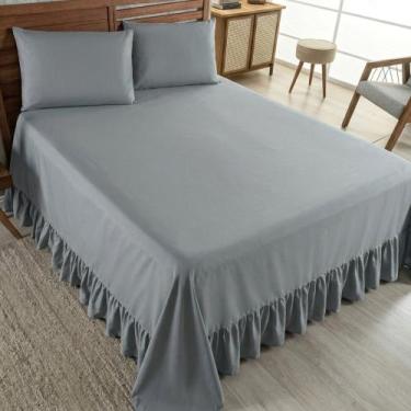 Imagem de Colcha Laila c/ Babado 400 Fios Casal 3 Peças Cinza - Home Fernandes