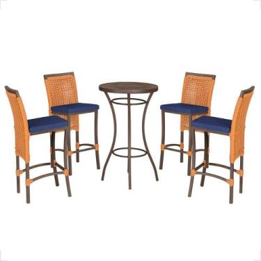 Imagem de Mesa Bistro e 4 Banquetas Roma Marrom, Corda Náutica 10 - Trama Origin