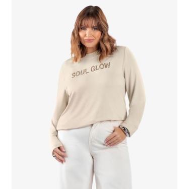 Imagem de Blusa Manga Longa Com Rebite Plus Size Secret Glam Bege, Plus G2, Bege