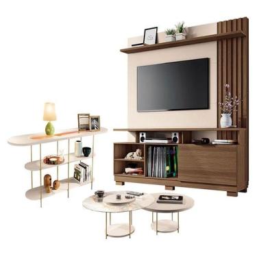Imagem de Estante Home Theater Artheo Castanho Off White com Kit Mesa de Centro 