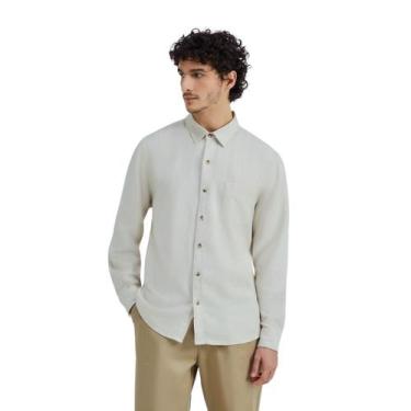 Imagem de Camisa Hering Manga Longa Masculina Slim Em Linho, P, Bege
