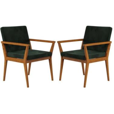 Imagem de Kit Poltrona Decorativa Em Veludo Tip Verde Musgo / Amêndoa - Alves Pe