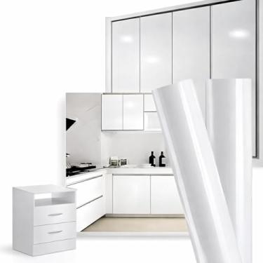Imagem de Adesivo Vinil Branco Impermeável Lavável P/Envelopamento Móveis Geladeira Fogão Mesa (Branco Brilho, 3m x 50cm)