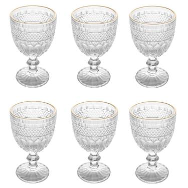 Imagem de Conjunto 6 Taças de Vidro com Fio de Ouro 320ml para Vinhos e Espumantes Transparente Wolff