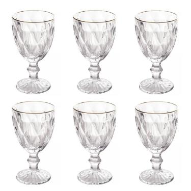 Imagem de Conjunto de Taças para Água Diamonds Vidro com Fio de Ouro 6 Peças 325ML Transparente Lyor