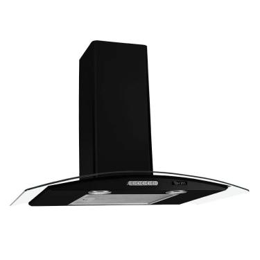 Imagem de Coifa de Parede Terim Vidro Curvo Black Duto Slim 75cm Vidro Temperado Preto com LED 220V