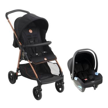 Imagem de Travel System Lui Carrinho de Bebê com Bebê Conforto 0+ Meses Dobrável Preto Cobre Burigotto