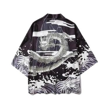 Imagem de Kimono Tradicional Unissex De Verão Com Estampa De Dragão Anime, Haori