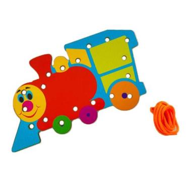 Imagem de Alinhavo Individual Trem Pedagógico Brinquedo Madeira Infantil Transpo