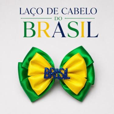 Imagem de Laço Patriótico Brasil para Cabelo  Acessório Verde e Amarelo com Deta