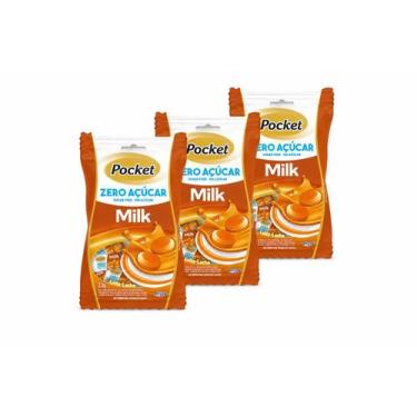 Imagem de Kit Bala Pocket Milk Zero Açúcar Leite Sachê Riclan - 3 sachês de 23g