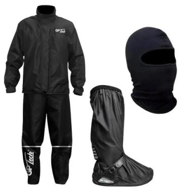 Imagem de Kit Capa De Chuva Preta Polaina Premium Gp Tech Balaclava, CAPA GG POL