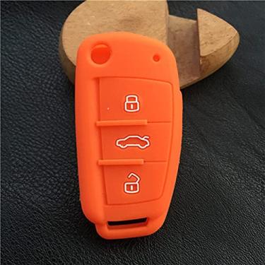 Imagem de YJADHU Porta-chaves de silicone masculino feminino porta-chaves para carro capa, apto para Audi Sline A3 A5 Q3 Q5 A6 C5 C6 A4 B6 B7 B8 TT 80 S6, laranja