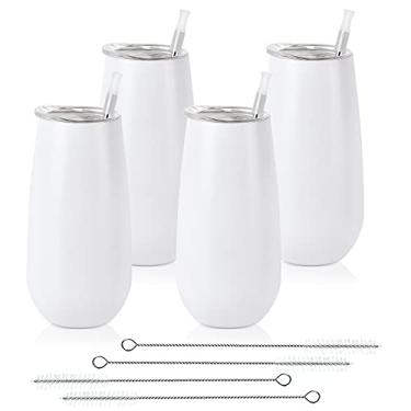Imagem de Pacote com 4 taças de campanhe/vinho sem haste, isolamento duplo, 177 ml, reutilizável, com tampa, taças de champanhe e vinho branco
