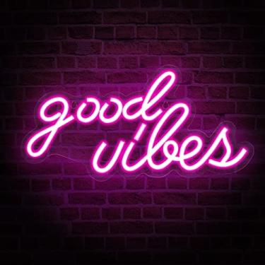 Imagem de ROYOCE Placa neon Good Vibes, luzes de néon para decoração de parede de quarto, placas de neon LED rosa (40,6 x 20,3 cm)