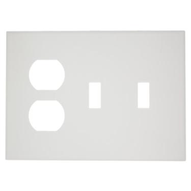 Imagem de Leviton PJ21C-C0W Placa de parede dupla para 3 entradas, tamanho médio, dois interruptores/duplex, branca