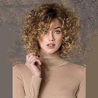 Imagem de Peruca pequena cacheado peruca moderna feminina média cabelo cacheado