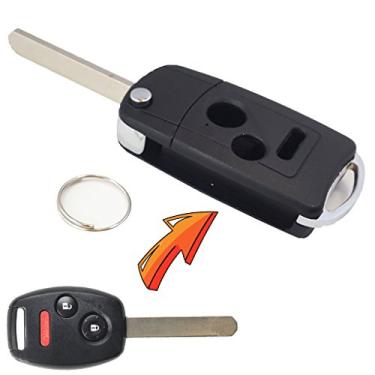 Imagem de Capa RI-KEY SECURITY com chave flip modificada para Honda Remote Key Fit Accord CR-V Fit Insight Odyssey Ridgeline Pilot Keyless Entry 3 botões FOB Capa de substituição