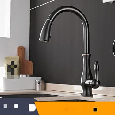 Imagem de Torneiras de cozinha de ouro prata alça única puxe torneira de cozinha de furo único alça giratória grau torneira misturadora de água torneira misturadora, 866011, preto, china