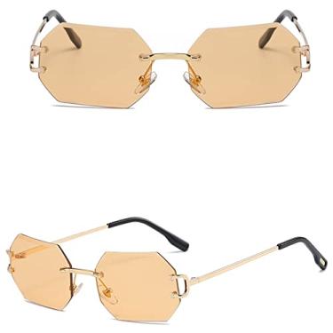 Imagem de Óculos de sol masculinos e femininos óculos de sol femininos moda óculos de sol octógono sem aro uv400 óculos retangular de metal dourado sem moldura para homens, ouro com amarelo, China