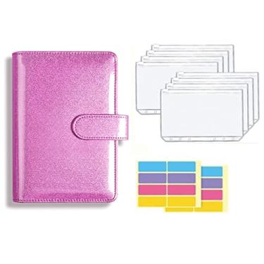 Imagem de A5 A6 Pasta de couro PU sistema de carteira de envelope de dinheiro com envelope de orçamento bolso para orçamento, rosa brilhante, A5