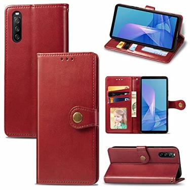 Imagem de HONGYAN Capa de telefone Para Sony Xperia 10 III Couro de Couro Sólido Caso de Telefone de Cores com Cordão e Frame De Fotos & Card Slot & Wallet & Função Capa protetora