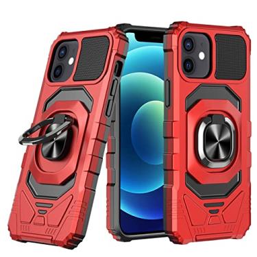 Imagem de zhouye Capa para iPhone 14/14 Pro/14 Plus/14 Pro Max, capa de câmera deslizante, suporte magnético de anel giratório de 360° integrado, capa protetora de telefone à prova de choque, vermelha, 14 pro max 6,7 polegadas