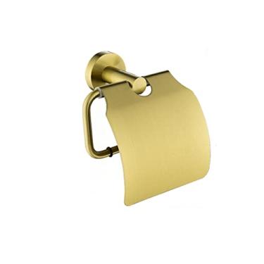 Imagem de Acessórios de banheiro de ouro escovado Suporte de escova de banheiro Suporte de papel Suporte de barra de toalha Gancho de roupão Anel de toalha de sabonete montado na parede, Suporte de papel A