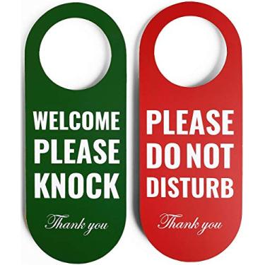 Imagem de Placa para pendurar porta Do Not Disturb Pacote com 2 (Verde/Vermelho Lado Duplo) Por Favor Não Perturbe na frente e Bata na parte de trás, ideal para escritório, casa, clínica, dormitório, aula online e sessão de reunião