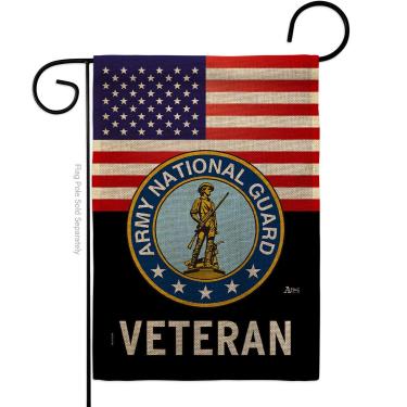 Imagem de Bandeira de jardim de juta de veterano da guarda nacional do exército dos EUA - Forças Armadas ANG Retirada militar dos Estados Unidos oficial - Faixa de decoração de casa pequena para presente de quintal dupla face feita nos EUA 33 x 47 cm