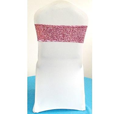 Imagem de Pacote de 50 peças de faixa de lantejoulas para capa de cadeira com laços de laço de festa de casamento para decoração de festa de casamento laço macio (rosa)
