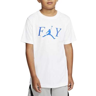 Imagem de Camiseta Nike Air Jordan para meninos (8-20) com estampa de ajuste seco, White/Royal, Large