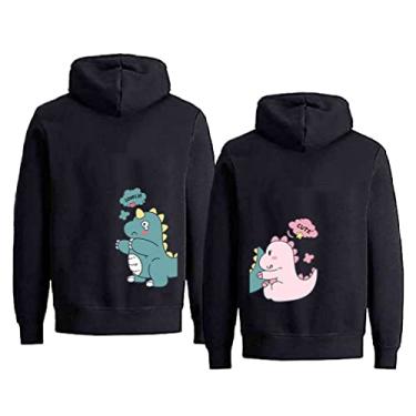 Imagem de Moletom de Casal para Namorada Namorado Capuz de Dinossauro para Ele e Ela Hoodie de Inverno para Homens Mulheres 1 Peça (as2, alpha, l, regular, regular, preto-Men)