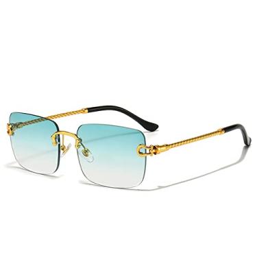 Imagem de Óculos de sol sem aro masculino quadrado vintage óculos de sol feminino com lentes 2.3 para condução UV400, A10 verde dourado, tamanho único