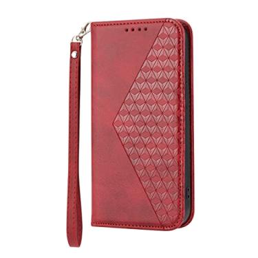 Imagem de DENSUL Capa carteira para Sony Xperia 10 IV, capa de couro com alça de pulso resistente a quedas, capa folio com compartimentos para cartão flip com fecho magnético, vermelha