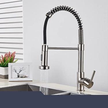 Imagem de Torneira da pia da cozinha preta fosca Torneira da cozinha suspensa Torneira misturadora de manípulo único 360 Rotação Torneira misturadora, níquel, mangueira preta