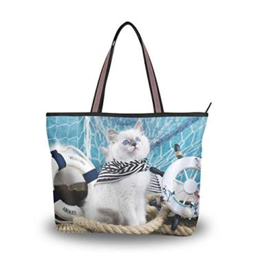 Imagem de Bolsa de ombro My Daily Fashion para mulheres, bolsa de mão de gatinho marinheiro gatinho da Rgdoll grande, Multicoloured, Large