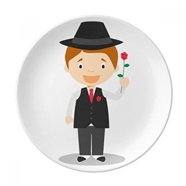 Imagem de Black Suit Argentina Placa de sobremesa de desenho animado decorativo de porcelana 20,32 cm para jantar em casa